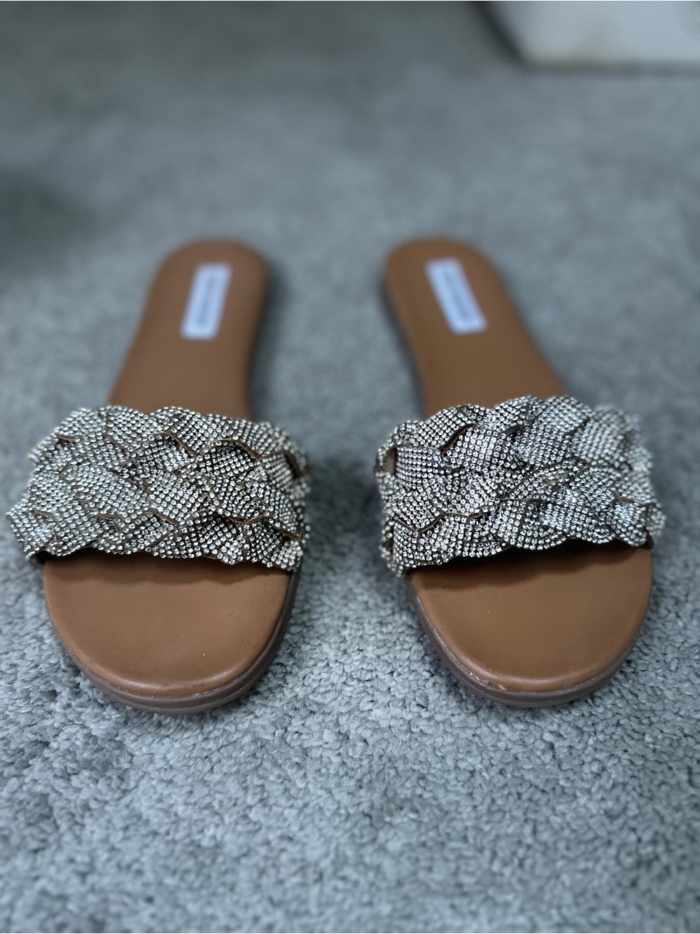 Steve Madden Phraya Crystal Braided Slide Sandals - Brown/Silver